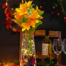 BS AMOR Transparent & Yellow Artificial Flowers Bunch With Vase-image-46