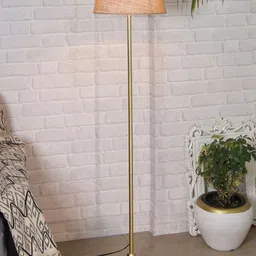 Homesake Brown & Gold Metal Floor Lamp With Shade & Bulb-image-77