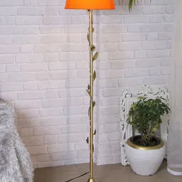 Homesake Golden & Orange Metal Floral Floor Lamp With Shade & Bulb-4