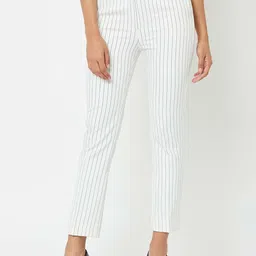 SALT ATTIRE Women Striped Tailored Slim Fit High-Rise Wrinkle Free Trousers-image-38