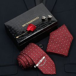 MUTAQINOTI Men Checked Rosewood Silk Necktie Accessory Gift Set-image-78