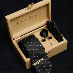 LOUIS STITCH Men's Raven Black Italian Silk Necktie Accessory Gift Set-image-19