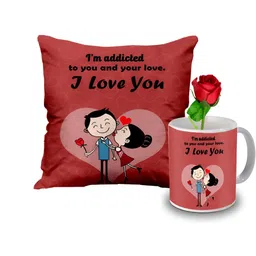 ME & YOU Red & Black 3 Pieces Printed Cushion With Rose & Mug Home Gift Set-6