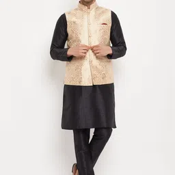 VASTRAMAY Straight Kurta with Pyjamas & Nehru Jacket-picture-6