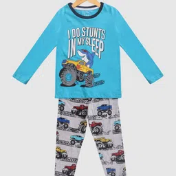Lazy Shark Boys Blue & White Printed Night suit-90