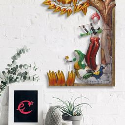eCraftIndia Brown & Green Lord Krishna Playing Flute Under Tree Handcrafted Iron Wall Hanging-image-48