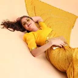 Sangria Mustard Yellow Embellished Sequinned Pure Georgette Heavy Work Saree-image-25