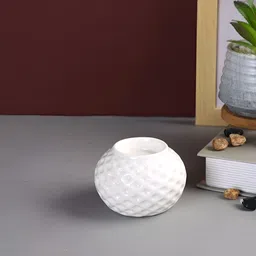 Aura White Textured Ceramic Candle Holder-image-60