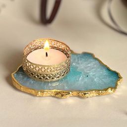 HOMEARTE Blue Stoneware Tea Light Candle Holders-image-37