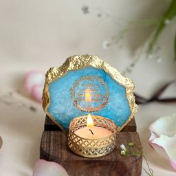 HOMEARTE Turquoise Blue Agate Gayatri Mantra Tea Light Candle Holder-image-47