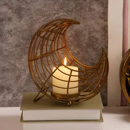 Aura Gold-Toned Moon Shaped Candle Holder-12