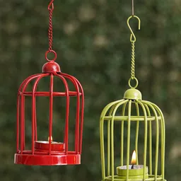 eCraftIndia Red & Green 2 Pieces Iron Cage Shaped Tea Light Candle Holders-12