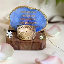 HOMEARTE Blue Agate Namokar Mantra Tea Light Candle Holder-image-5