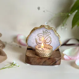 HOMEARTE White Agate OM Tea Light Candle Holder-image-14