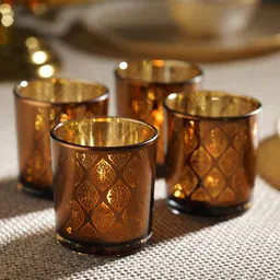 Pure Home and Living Brown 4 Pieces Cut Patterned Glass Candle Holders-image-81