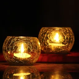 Brahmz Set Of 2 Yellow Teactured Tea-Light Candle Holder-4