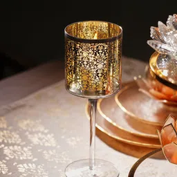 Pure Home and Living Silver Toned Patterned Glass Stem Candle Holder-57