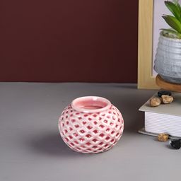 Aura Pink Textured Ceramic Blooming Flower Candle Holder-image-40