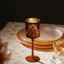 Pure Home and Living Brown Patterned Glass Stem Candle Holders-picture-12