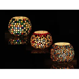 Brahmz Mosaic Candle Votive Holder Tealight Glass Holder Home Dcor Diwali Gifting (Set of 3)-15