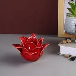 Aura Red Textured Ceramic Blooming Petals Flower Candle Holder-picture-25