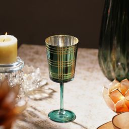Pure Home and Living Green & Gold Toned Cut Patterned Glass Stem Candle Holders-image-13