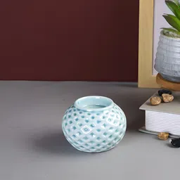 Aura Blue Textured Ceramic Candle Holder-image-45