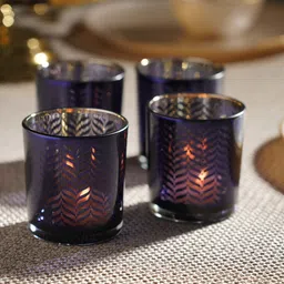 Pure Home and Living Blue 4 Pieces Patterned Glass Straight Candle Holders-picture-0