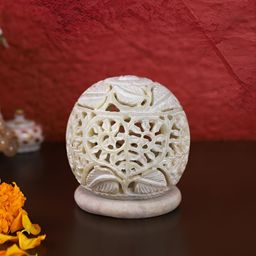 Aura White Stone Cut Design Candle Holder-image-11