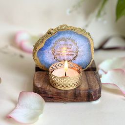HOMEARTE Blue Agate Gayatri Mantra Tea Light Candle Holder-image-80