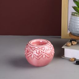 Aura Pink Textured Ceramic Candle Holder-image-75