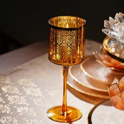 Pure Home and Living Gold Toned Patterned Glass Stem Candle Holders-image-30