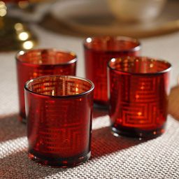 Pure Home and Living Red 4 Pieces Patterned Glass Candle Holders-image-60
