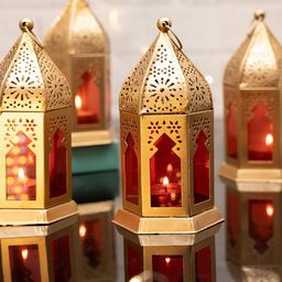 Homesake Set Of 4 Red Solid Golden Finish Moroccan Lantern Candle Holder-image-21