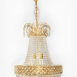 SHRI MAHAL ANTIQUES Gold Toned Textured Metal Crystal Big Size Jhumar Ceiling Lamp-image-1