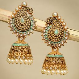 ADIVA Gold-Plated Paisley Shaped Antique Jhumkas-95