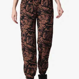Popwings Women Abstract Printed Smart Loose Fit High-Rise Joggers Trousers-image-38