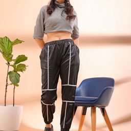 Freehand by The Indian Garage Co Women Black Striped High-Rise Joggers-image-36