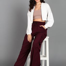 The Roadster Lifestyle Co. Women Maroon Mid Rise Plain Baggy Fit Cargos-image-14