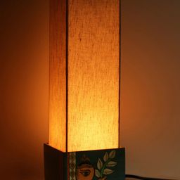 ExclusiveLane Blue Madhubani Hand-Painted Square Wooden Table Lamp with Shade-42