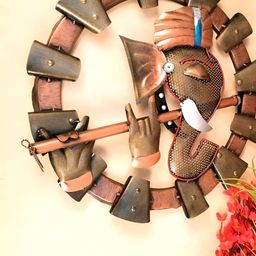 apka mart Brown Textured Metal Ganesha Playing Flute Wall Decor-image-89