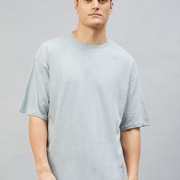 CHIMPAAANZEE Men Green Round Neck Drop-Shoulder Sleeves Raw Edge Oversize T-shirt-image-26