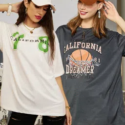 Christy World Women Pack of 2 Printed Oversized Cotton T-shirts-picture-11