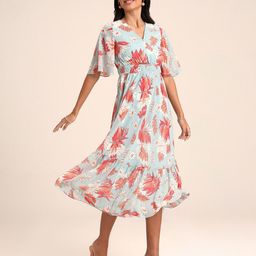 20Dresses Blue Floral Printed V-Neck Flared Sleeve Gathered Tiered Fit & Flare Midi Dress-image-23