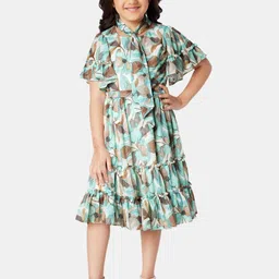 Peppermint Girls Floral Printed Flared Sleeves Chiffon Fit & Flare Midi Dress-image-96
