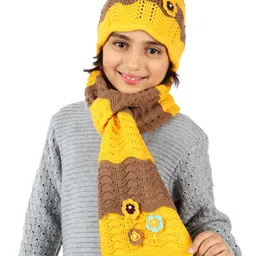 Bharatasya Girls Yellow & Brown Colourblocked Beanie & Muffler-image-36