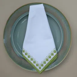 DESIGN GAATHA Green & White 4 Pieces Floral Printed Cotton Table Napkins-28