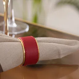 Pure Home and Living Set Of 4  Red & Gold-Toned Solid Table Napkins Rings-32