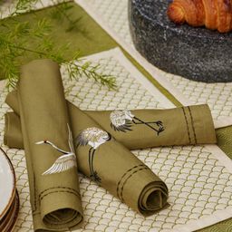 Eris Home Olive Green 4 Pieces Printed Cotton Table Napkins-image-12