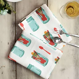 THE CONVERSION 6 Pcs Green Cotton Printed Table Napkins-27